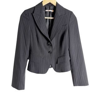 Nuna Lie Black Pinstripe Italian Peak Lapel Two Button Blazer Jacket Size 4
